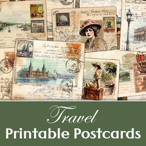 Junk Journal Reisepostkarten, druckbare Postkarten Vintage, Shabby Postkarte, Karte, ATC, Scrapbook Postkarten, reisende Ephemera Postkarten