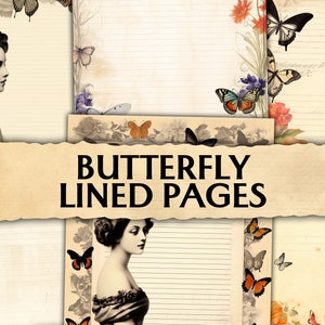 Journal indésirable, pages lignées papillon, pages minables imprimables, pages de journalisme, papier journal indésirable, papier de scrapbooking, kit de papeterie, vintage