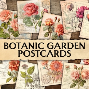 Botanische Postkarten, Junk Journal Postkarten, druckbare Postkarten Vintage, Shabby Postkarten, Postkartenvorlage, Scrapbook Postkarten, Rose