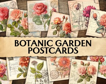 Botanische Postkarten, Junk Journal Postkarten, druckbare Postkarten Vintage, Shabby Postkarten, Postkartenvorlage, Scrapbook Postkarten, Rose