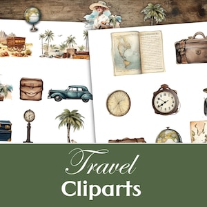 Clipart di viaggio ad acquerello, tagli pignoli di viaggio, diario spazzatura di viaggio, oggetti effimeri di viaggio, Europa, vacanze, camper, viaggio, stampabile, viaggiatore vintage