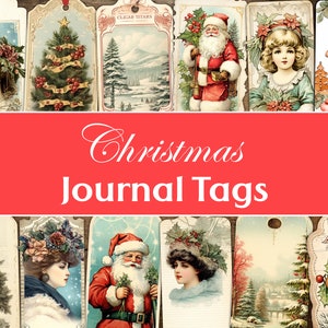 Junk Journal Christmas Tags, Printable Christmas Embellishments, Vintage Santa, Christmas Tags, Journal Inserts, Journaling Tags Xmas Retro