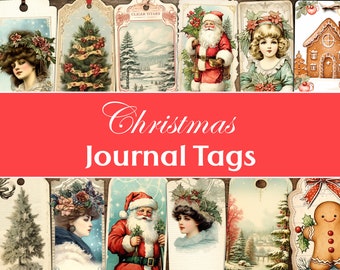 Junk Journal Christmas Tags, Printable Christmas Embellishments, Vintage Santa, Christmas Tags, Journal Inserts, Journaling Tags Xmas Retro