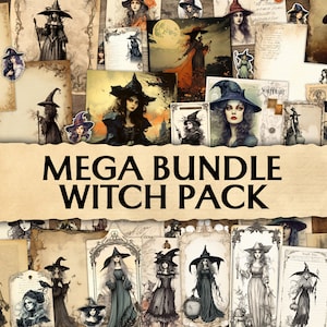 MEGA BUNDLE Junk Journal Witch Pack, Printable Scrapbook Supplies, Ephemera Witch Vintage, Junk Journal Kit, Gothic, Witch Journal, Haunted