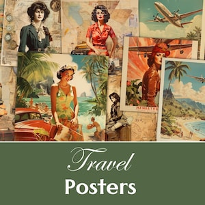 Travel Posters, Vintage Travel, Junk Journal Travel, Printable, Ephemera, Digital Posters Kit, TV, Trip, Europe, Vacation, Travel Wall Art