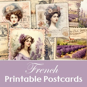 Junk Journal Postcards, French Postcards, Petite, Lavender, Paris, French Lady, Eiffel Tower, ATC, Card, Ephemera, Mail, Vintage, Provence