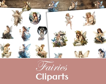 Watercolor Fairies Clipart, Fairy Fussy Cuts, Fairies Junk Journal, Fairy Ephemera, Beautiful Fairies, Magical Fairies, Printable, Fairytale