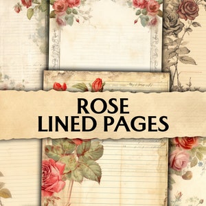 Junk Journal Rose Lined Pages, Pages minables imprimables, Pages de journalisation, Junk Journal Paper, Scrapbook Paper, Papeterie Kit, vintage