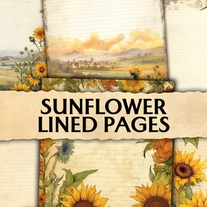 Junk Journal Sunflower Lined Pages, Pages minables imprimables, Pages de journalisation, Junk Journal Paper, Scrapbook Paper, Papeterie Kit, vintage