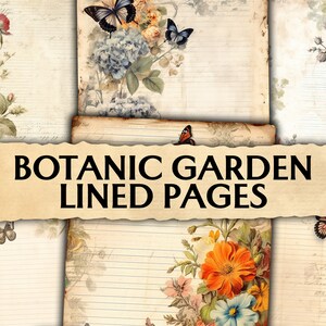 Junk Journal Botanic Garden Lined Pages, Pages minables imprimables, Pages de journalisation, Junk Journal Paper, Scrapbook Paper, Kit de papeterie