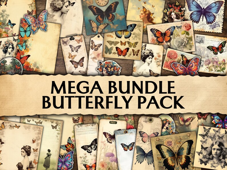 MEGA BUNDLE Junk Journal Butterfly Pack Printable Butterfly Scrapbook ...