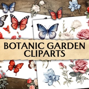 Aquarelle Botanic Garden Clipart Kit, Illustrations Botanical Graphics Set, Printable Botanical Clipart, Png Clipart Kit, Clipart Bundle