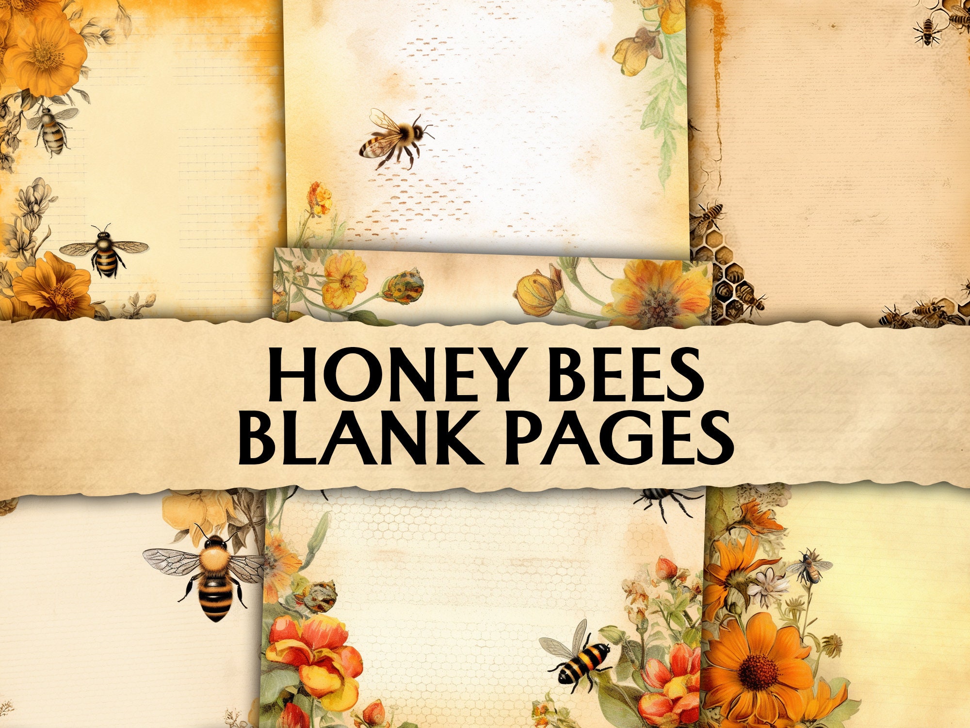 Junk Journal Honey Bees Blank Pages Printable Shabby Pages Journaling