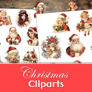 Christmas Clipart, Christmas Fussy Cuts, Junk Journal Kit, Christmas Illustrations PNG, Watercolor Christmas Images, Santa Clipart, Ephemera