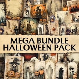 MEGA BUNDLE Junk Journal Halloween Pack, Printable, Scrapbook Supplies, Ephemera, Junk Journal Kit, Pumpkin, Ghost, Skeleton, Witch, Haunted
