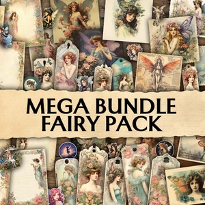 MEGA BUNDEL Junk Journal Fairy Magic Pack, Afdrukbare Scrapbook Supplies, Ephemera Fairy Vintage Pack, Junk Journal Kit, Sprookje, Feeën