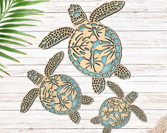 Tropical Sea Turtle Family Wall Art /hawaiian Honu Ohana / Wall Decor