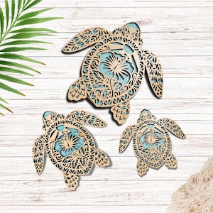 Hibiscus Sea Turtle Family Wall Art: Tropical Hawaiian Decor