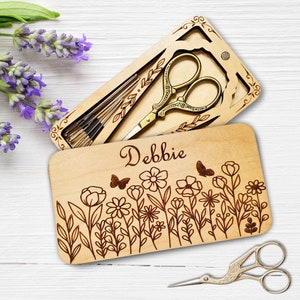 Wildflowers Scissor Needle Minder Combo Storage Case | Wooden Embroidery Scissor Keeper | Sewing Notions Organizer | Scissors Not Included