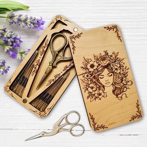 Mother Earth Scissor Needle Minder Combo Storage Case | Wooden Embroidery Scissor Keeper | Sewing Notions Organizer | Scissors Not Included