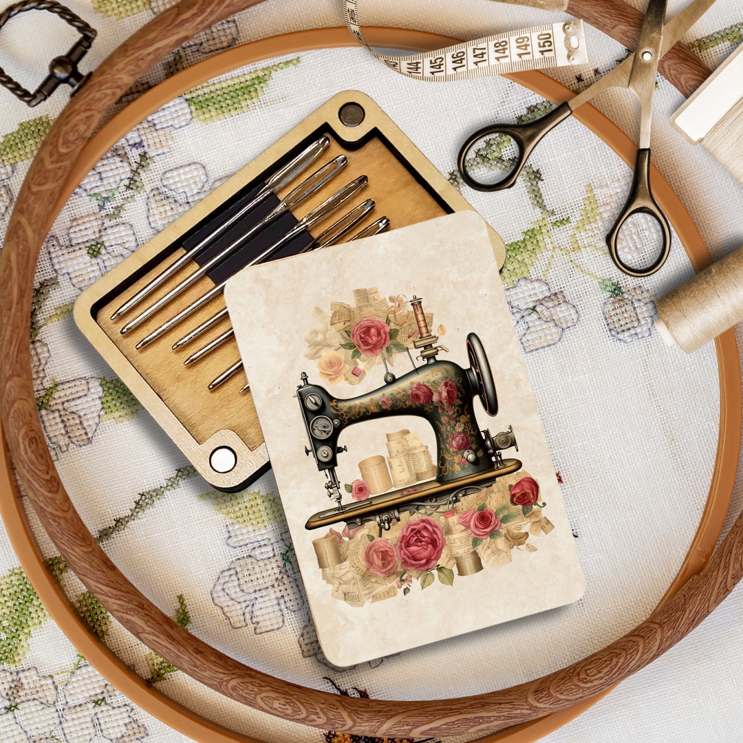 Vintage Floral Sewing Machine Needle Minder Storage Case Cross Stitch