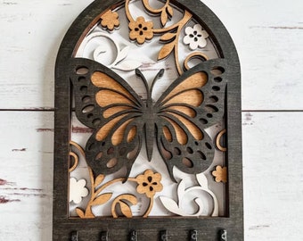 Butterfly Laser Cut Key Holder: Decorative Wall Hanger Plaque