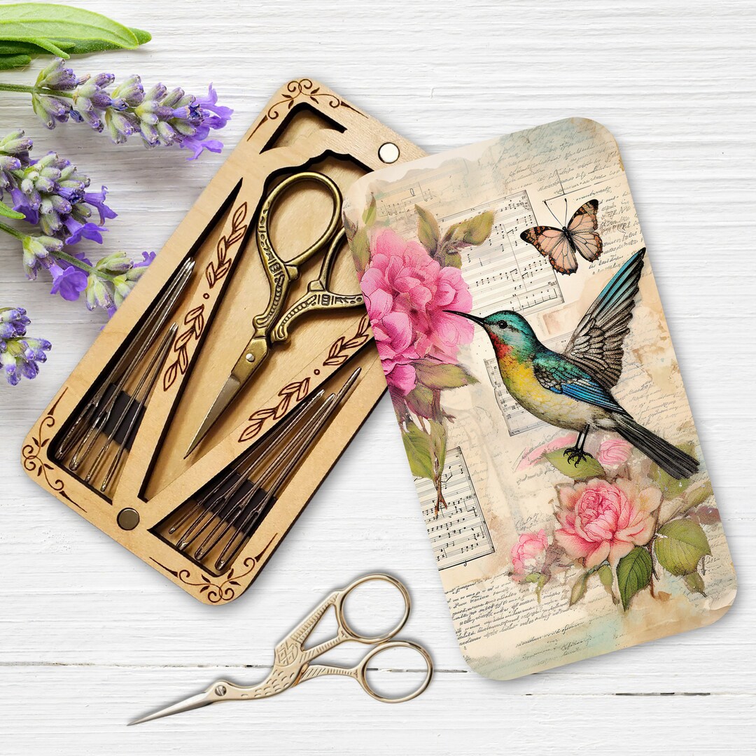 Hummingbird Music Wooden Scissor & Needle Case: Personalized Needle ...