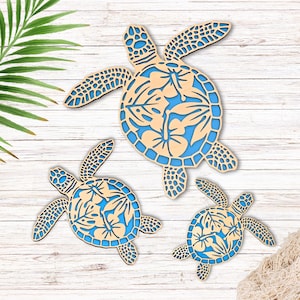 Sea Turtles Family Wall Art | Tropical Hawaiian Home Decor | Boho Sea Turtle Ohana Family | Sea Turtle Decor | Hanging Hardware Not Included