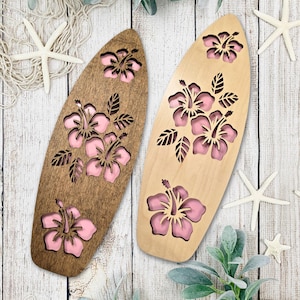 Hibiscus Surfboard Wall Art | Tropical Hawaiian Home Decor | Beach House Ocean Decor