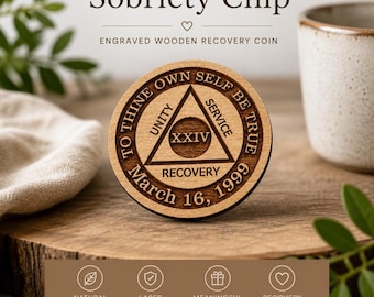 AA Personalized Laser Engraved Wooden Anniversary Token: 12 Step Program Gifts