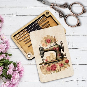 Vintage Floral Sewing Machine Needle Minder Storage Case | Cross Stitch Embroidery Needle Holder | Personalized Sewing Notions Organizer