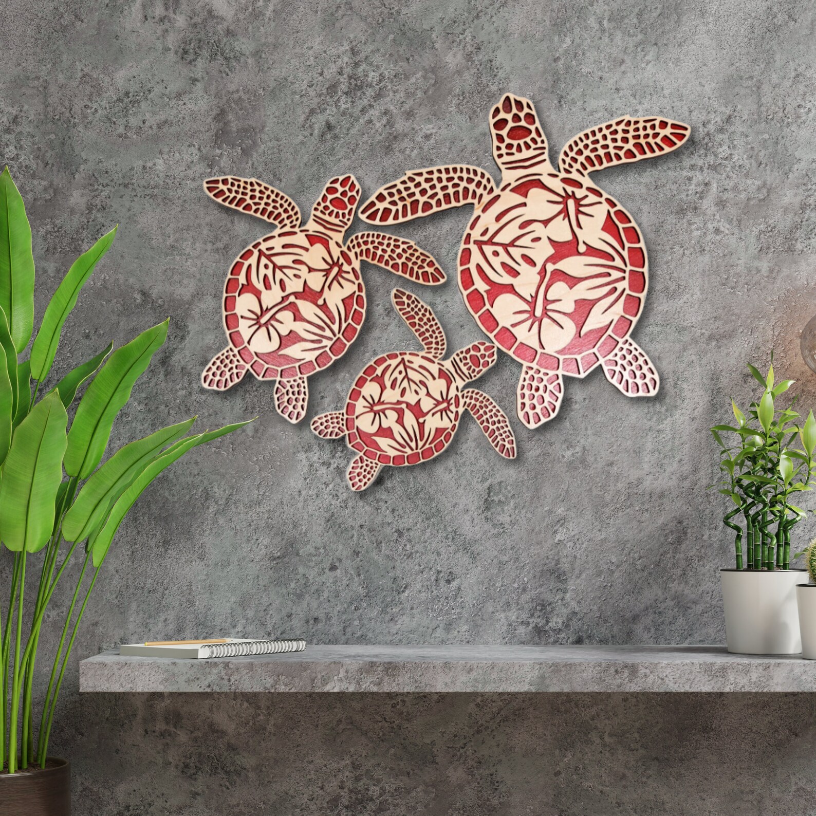 Sea Turtles Family Wall Art Tropical Hawaiian Home Decor Boho Sea