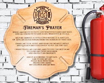 Fireman's Prayer Maltese Cross Wooden Plaque | Personalized Firefighter's Poem Sign