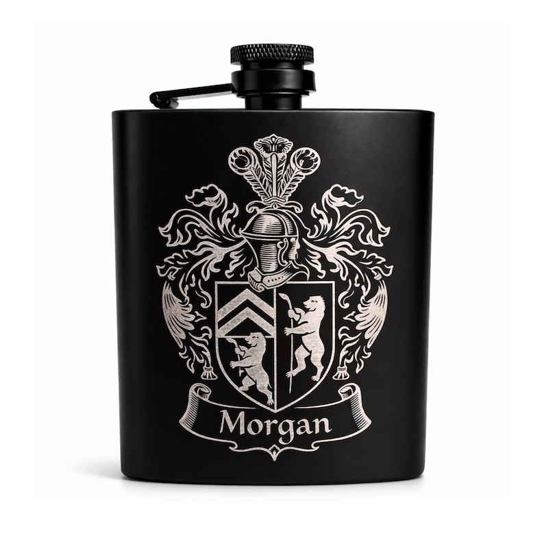 Personalized Family Crest Coat of Arms Laser Engraved Flask 画像 4