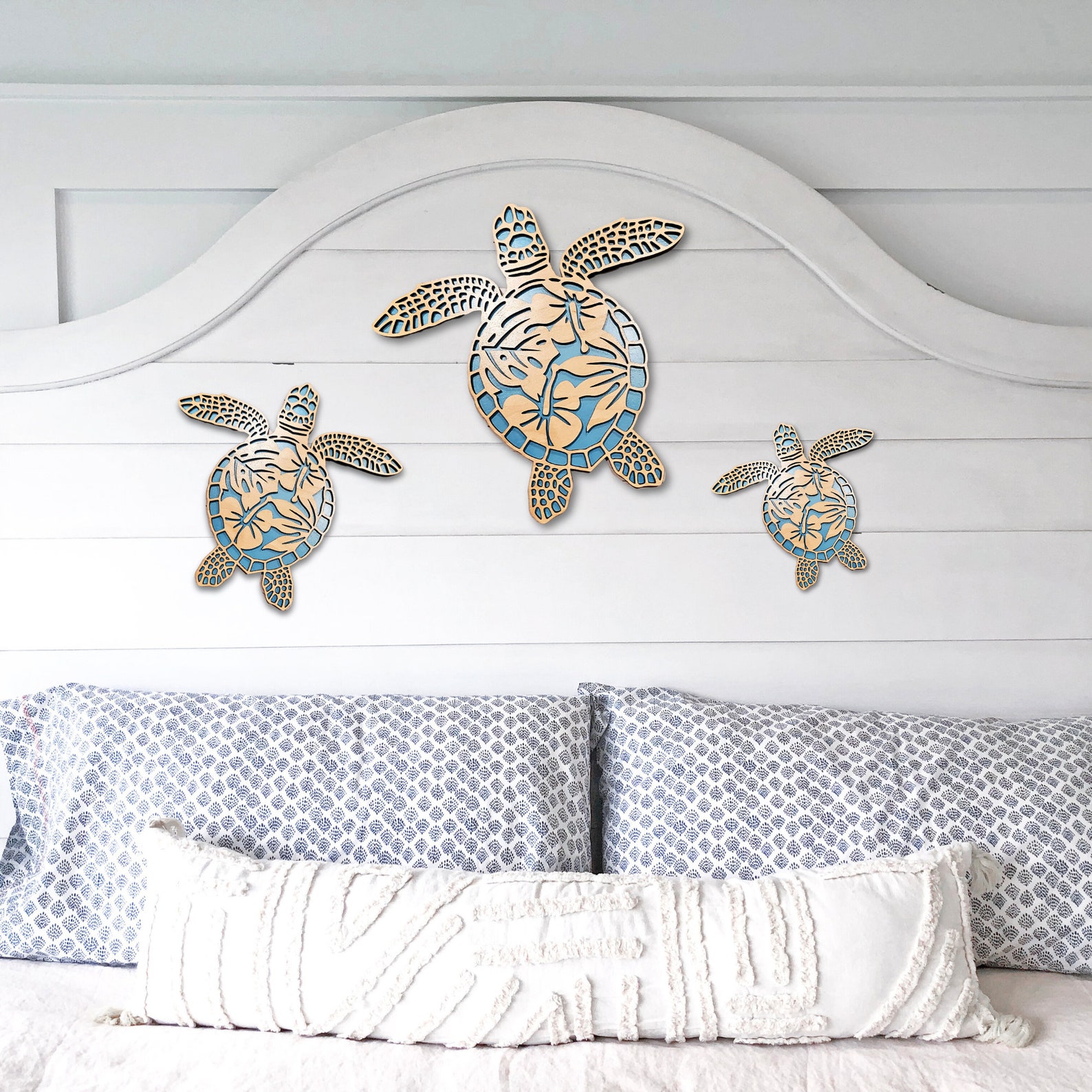 Sea Turtles Family Wall Art Tropical Hawaiian Home Decor Boho Sea