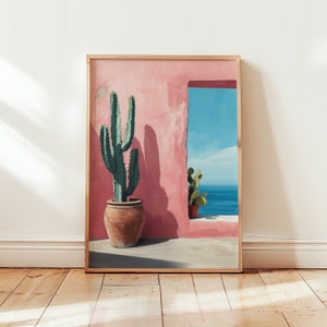 Impresión de arte digital de cactus costero Serenity, Impresión de arte minimalista, Descarga digital IMPRIMIBLE, 029