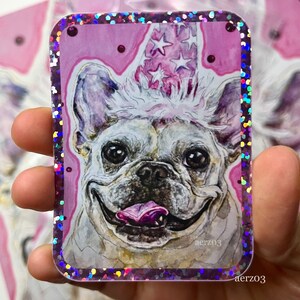 PINK FRENCHIE STICKER / Französische Bulldogge Vinyl Art Aufkleber Glitzer Rahmen - Wasserdicht langlebig - Hund Geschenk Personalisieren Notebook Telefon Hülle Laptop