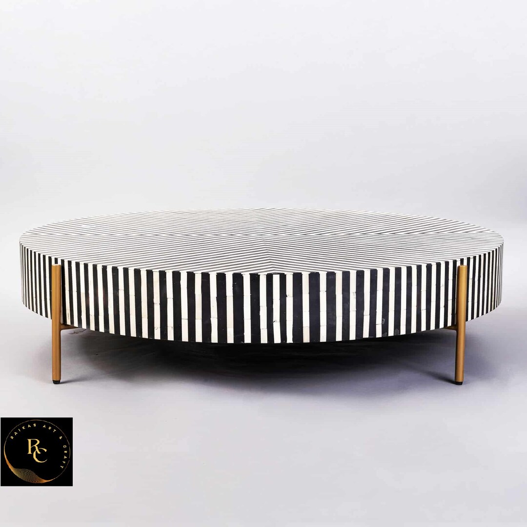 Handmade Bone Inlay Wooden Modern Striped Pattern Coffee & Tea Table ...