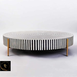 Handmade Bone Inlay Wooden Modern Striped Pattern Coffee & Tea Table Furniture handcrafted Decorative Inlay Coffee Table