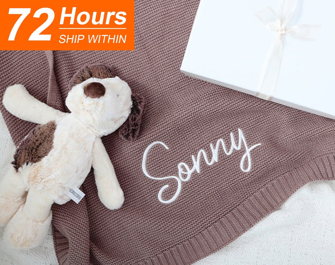 Personalized Embroidered Baby Blanket With Name Custom Knit Etsy