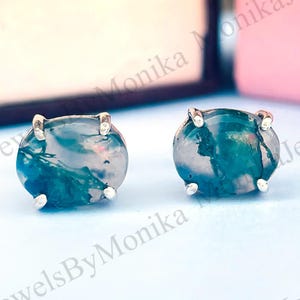 Orecchini a bottone in argento sterling con agata muschiata fatti a mano: gioielli minimalisti