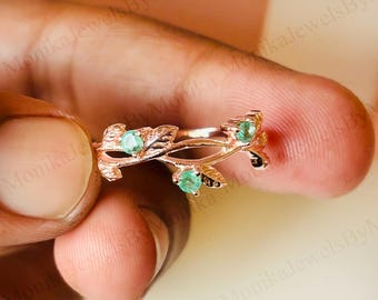 Round Emerald Ring: Rose Gold Plated Sterling Silver Nature Inspired Jewelry
