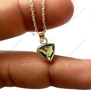 Green Cut Moldavite Sterling Silver Pendant: Handmade Triangle Gemstone