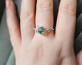 Leaf Moss Agate Ring: Sterling Silver April Birthstone