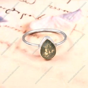 Pear Moss Agate Ring: Sterling Silver Dainty Ring, Handmade Jewelry