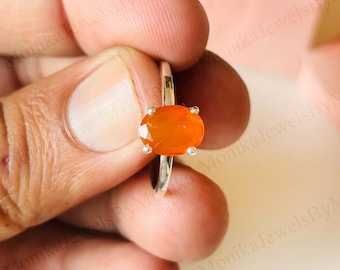 Oval Mexican Fire Opal Ring: 925 Sterling Silver Handmade Jewelry