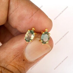 Natural Moss Agate Oval Earrings, Moss Agate Earring Studs, Animal Turtle Earrings, Moss Agate Jewelry, Best Friend Gifts, Women Earrings