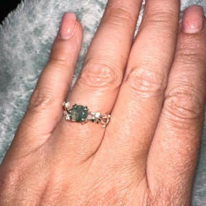 Art Deco Moss Agate Ring: Minimalist Sterling Silver Promise Ring