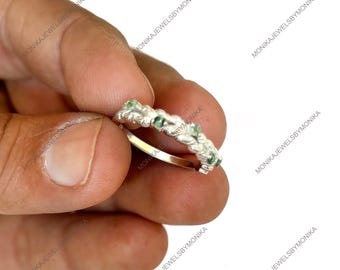 Sterling Silver Leaf Ring with Moss Agate