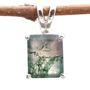 Moss Agate Pendant Necklace: 925 Sterling Silver, Handmade Jewelry